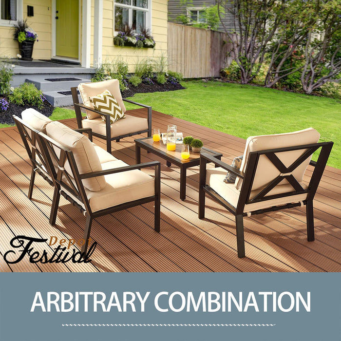 Festival Depot 3 Piece Patio Furniture Set All-Weather Polyester Fabrics Metal Frame Sofa Outdoor Conversation Set Sectional Armrest Chair Couch with Cushion & Coffee Table for Deck Poolside (Beige) 