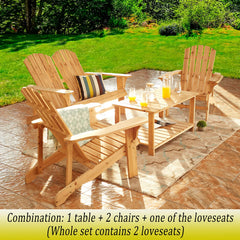 Festival Depot 5 Pieces Outdoor Furniture Patio Conversation Set Wood Adirondack Chairs, Loveseat and Coffee Table for Lawn, Deck, Beach, Backyard, Porch, Balcony, Wooden