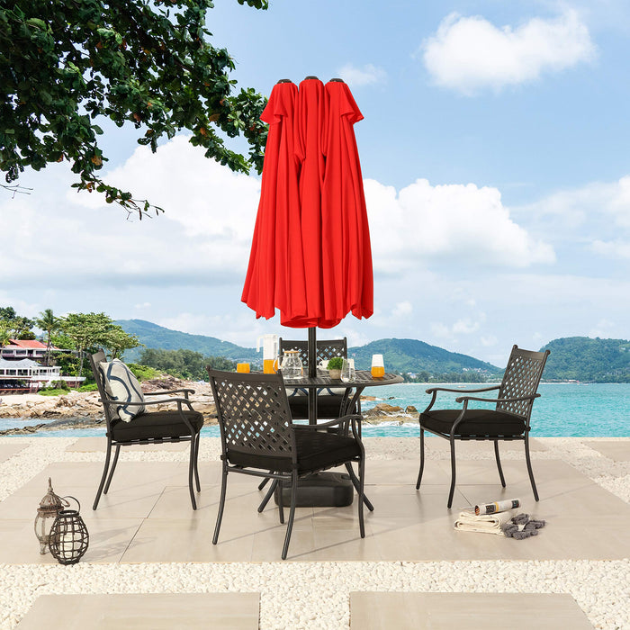 Festival Depot 14.7 ft Patio Outdoor Double-Sided Umbrella Large Twin Market Ventilation Aluminum Crank for Porch, Deck, Backyard and Pool 
