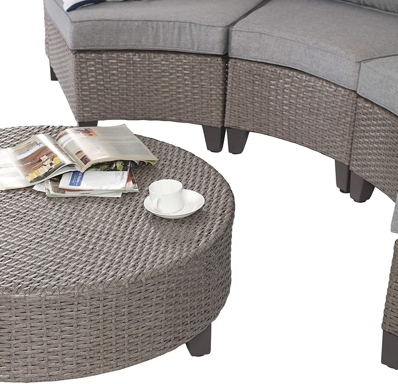 Patio Wicker Round Side Coffee Table, Brown