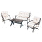 4 Pieces Outdoor Conversation Furniture Bistro Metal Seating Patio Armchairs Loveseat Set with Cushion & Coffee Table, 4 pcs Chair, Beige, Blue, Gray
