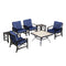 7 Piece Patio Conversation Bistro Sets Loveseat and Coffee Table, 6 pcs Chair, Blue, Beige