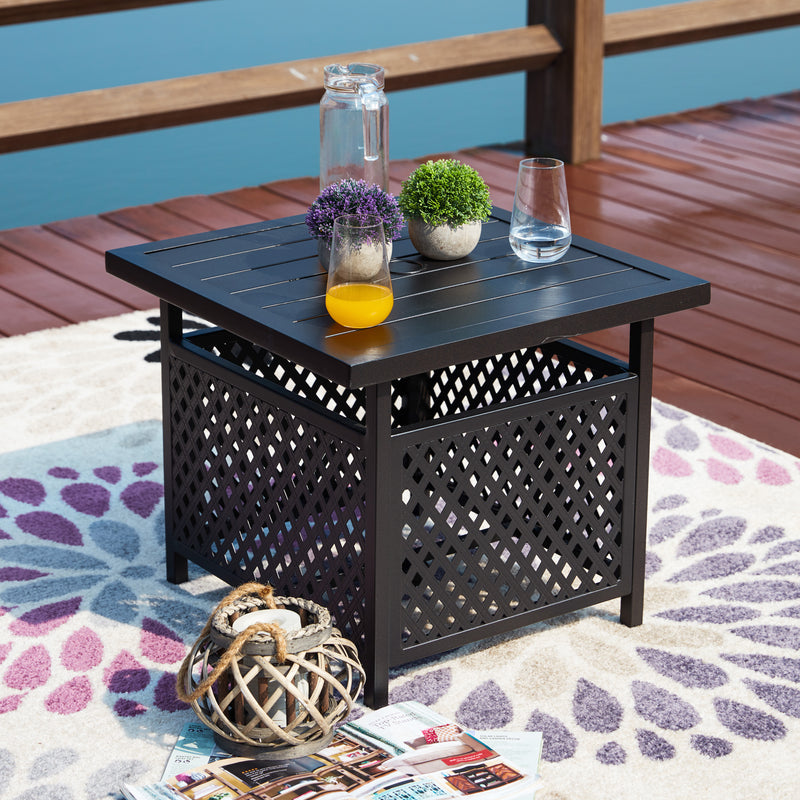 Patio Umbrella Side Table Stand Steel with 1.57" Hole Outdoor Coffee Bistro Deck Garden Pool, Black