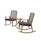3 Piece Outdoor Wicker Rocking Chair Set of 2 with Cushion and Coffee Side Table Wood Furniture Set for Porch, Garden, Backyard, Khaki